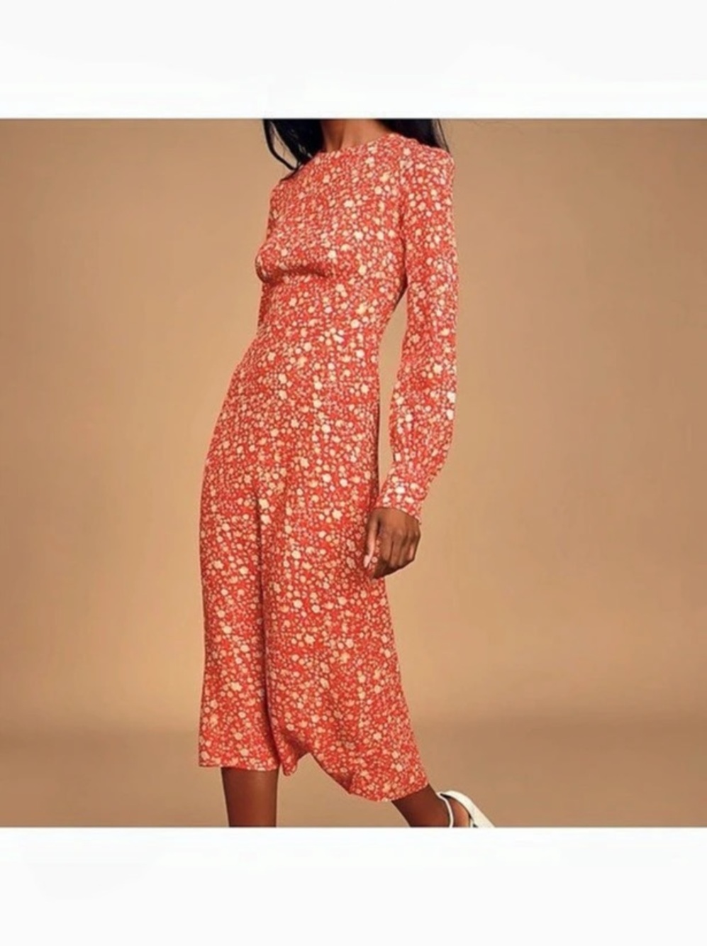 Lulus Grow Together Red Floral Print Long Sleeve Midi Dress